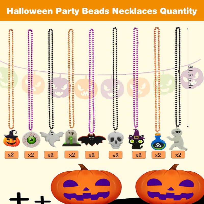 Becfupo 18Pcs Halloween Bead Necklaces, Purple Orange Black Beaded Necklaces With Pumpkin Ghost Pendants For Halloween Party Favors, Halloween Trick or Treat Costume - Image 2